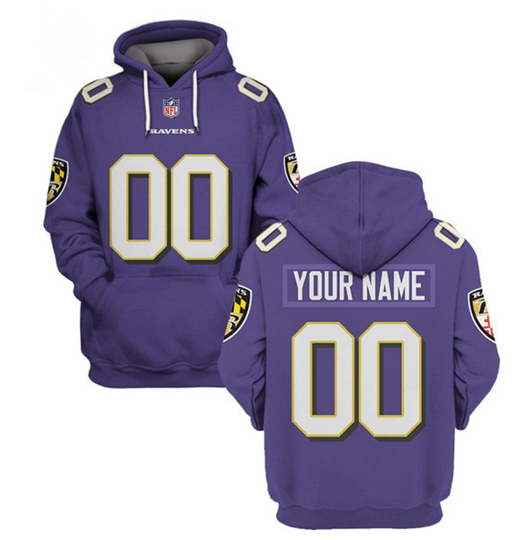 Men's Baltimore Ravens Customized Purple Pullover Hoodie Men's Baltimore Ravens Customized Purple Pullover Hoodie